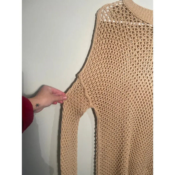 Free People Tan Open‎ Knit Slouchy Sweater - Picture 3 of 10